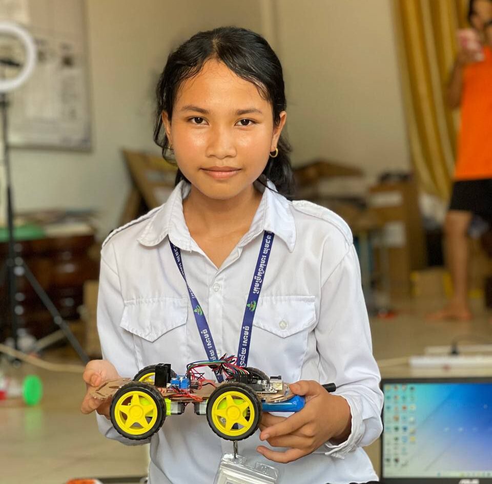 Girl with robotic car